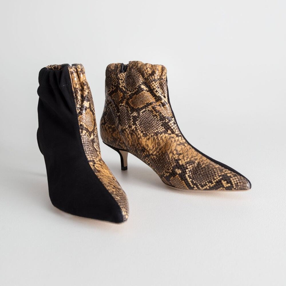 🆕 & Other Stories Gathered Kitten Snake Print & Suede Pointed Toe Heels Size 37